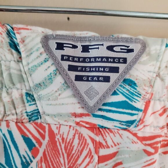 Men's COLUMBIA PFG Lined 9" Water Shorts Trunks Fishing Orange Palm‎ Leaves SZ M - Picture 6 of 13